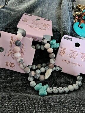 Simply Southern Pink and Gray Marbled Turtle Bead Bracelet
